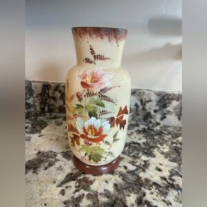 Vintage Eggshell Hand painted Vase floral ceramic medium size